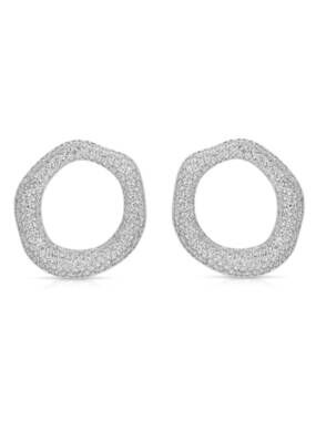 NEW ETTIKA women's open circle pave earrings in clear crystal with silver platin